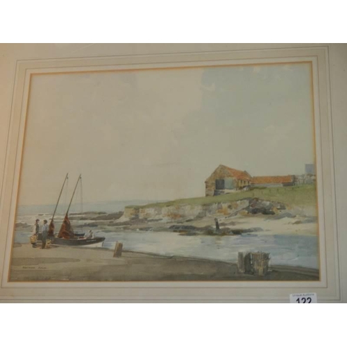 122 - A framed and glazed beach scene signed Matthew Adam, COLLECT ONLY.