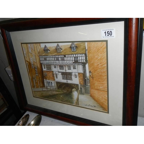 150 - A framed and glazed Lincoln scene signed Jon Richards '98, COLLECT ONLY.