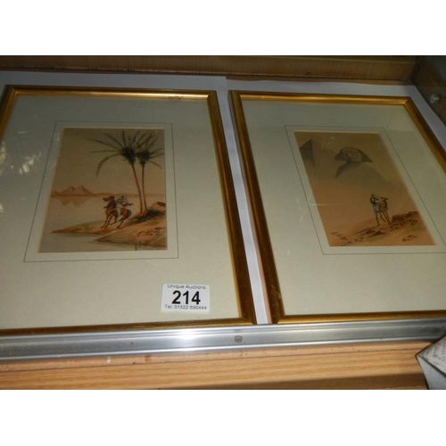 214 - A pair of framed and glazed Egyptian scenes, COLLECT ONLY.