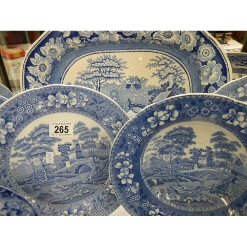 265 - A Blue and white meat platter and seven blue and white plates.