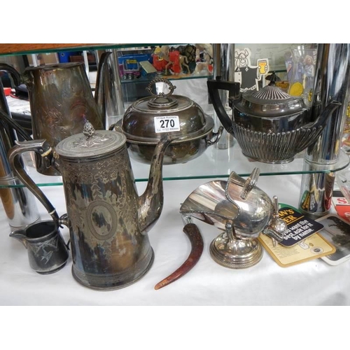 270 - A silver plate teapot, coffee pot, tureen etc.,