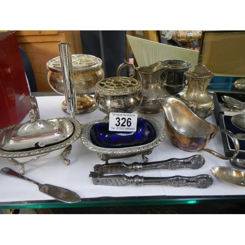 326 - A mixed lot of silver plate including rose bowls.