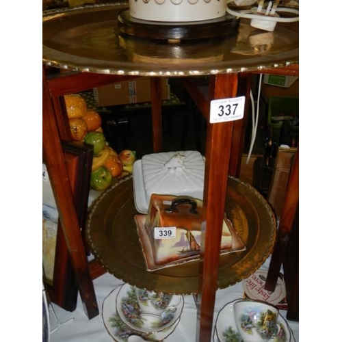 337 - A brass and wood folding table, COLLECT ONLY.