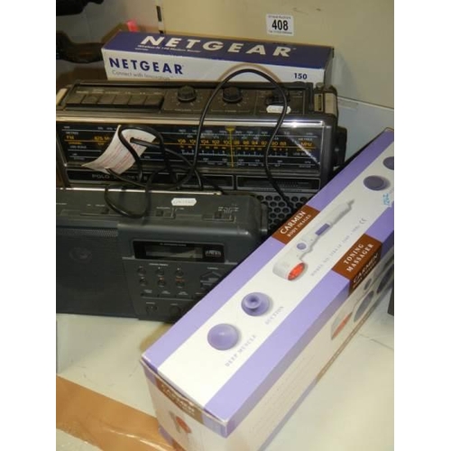 408 - Two radio's, boxed reading lamp etc., COLLECT ONLY.