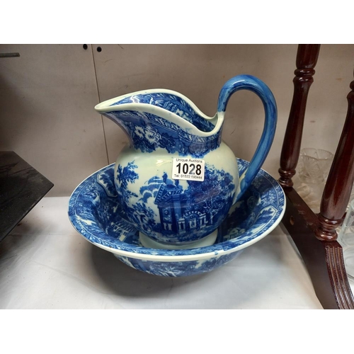 1028 - A blue & white jug & bowl COLLECT ONLY