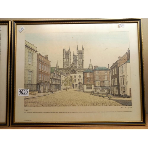 1030 - 2 hand tinted limited edition prints of Old Lincoln by John Rees-Jowett COLLECT ONLY