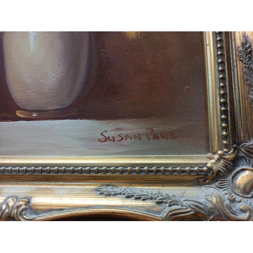 1040 - A gilt framed oil on canvas still life 'vase of flowers' signed Susan page COLLECT ONLY