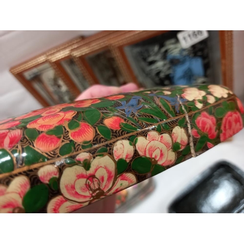 1167 - 2 Indian hand painted lacquered boxes, 1 A/F