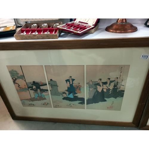 1173 - 2 framed & glazed Japanese triptych pictures COLLECT ONLY