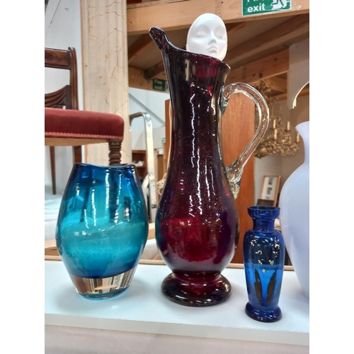 1179 - A Victorian hand painted blue glass vase, a pair of vintage spill vases & 3 coloured art glass vases... 