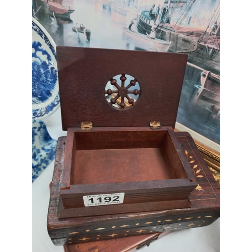 1192 - An Eastern inlaid wooden box & 2 others