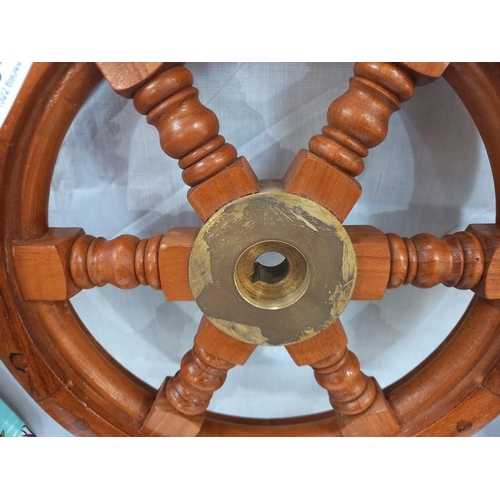 1204 - A wooden ships wheel with brass hub COLLECT ONLY