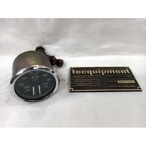 1217 - A selection of vintage gauges including volt & amps & tecquipment plaque