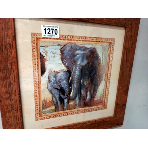 1270 - 3 framed prints of elephants COLLECT ONLY