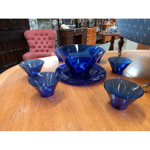 1277 - A blue art glass fruit & bowl set