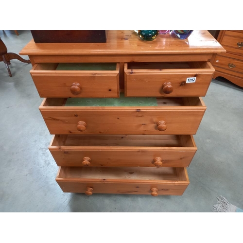 1292 - A Solid 2 over 3 pine chest of drawers COLLECT ONLY