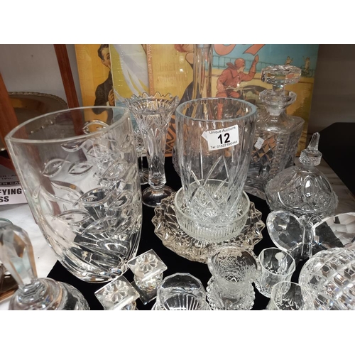 12 - A good lot of glassware including decanters, vases etc COLLECT ONLY