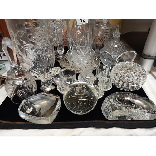 12 - A good lot of glassware including decanters, vases etc COLLECT ONLY