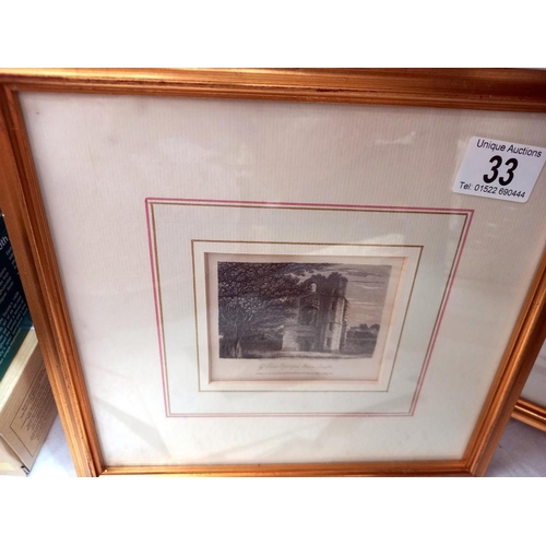 33 - A quantity of gilt framed Lincoln engravings and other Lincoln maps, prints etc