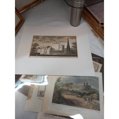 33 - A quantity of gilt framed Lincoln engravings and other Lincoln maps, prints etc