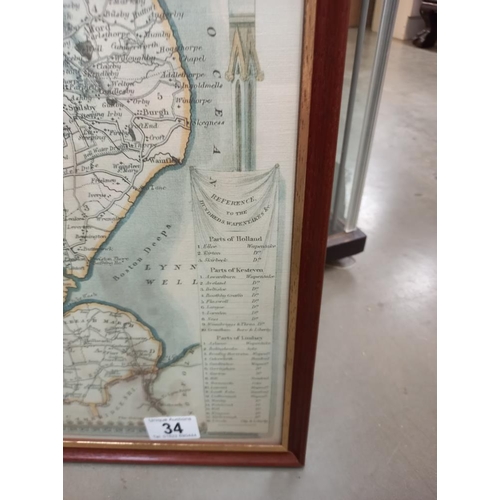 34 - A framed and glazed map of Nottinghamshire 53.5cm x 43cm COLLECT ONLY