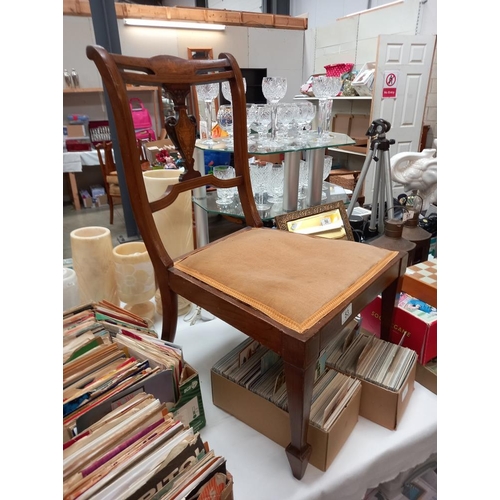 53 - An Edwardian mahogany inlaid nursing chair, COLLECT ONLY.