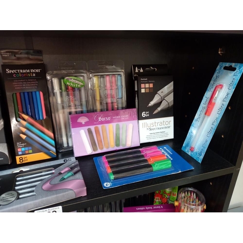 109 - 2 shelves of new (unopened) writing/colouring/craft implements