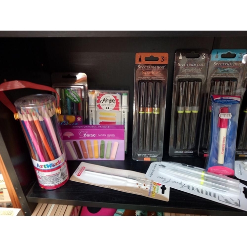 109 - 2 shelves of new (unopened) writing/colouring/craft implements