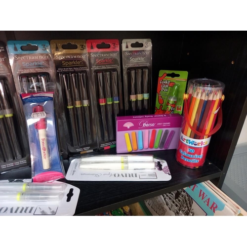 109 - 2 shelves of new (unopened) writing/colouring/craft implements