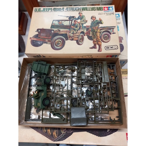 114 - 5 boxed Tamiya 1/35 scale military vehicles, British army chieftain MK5 box empty, Leopard and Jeep ... 