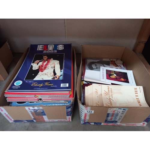 123 - A box of Elvis magazines, books, calendars, posters etc