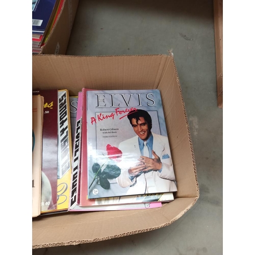 123 - A box of Elvis magazines, books, calendars, posters etc