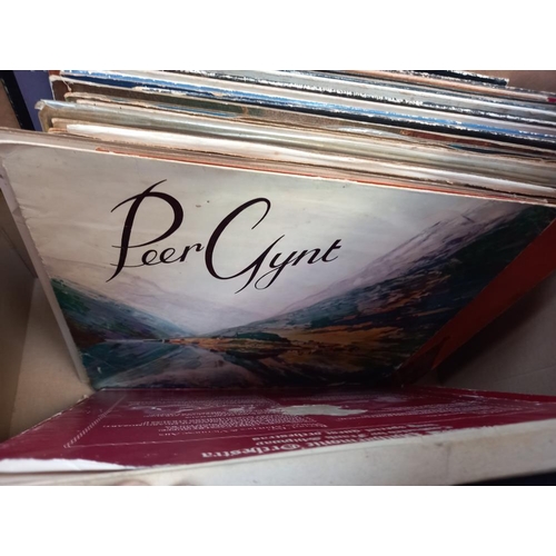 126 - A box of LP's rock/pop, includes Queen, Moody Blues, Eagles, classical etc COLLECT ONLY