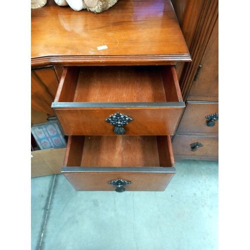 144 - A mahogany bedroom suite comprising triple mirror dressing table and two wardrobes, COLLECT ONLY.