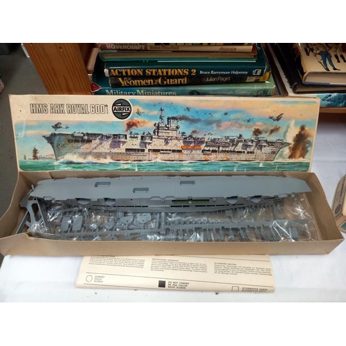 90 - A qty of vintage airfix etc model kits. HMS Manxman & Kumano incomplete Ark Royal started