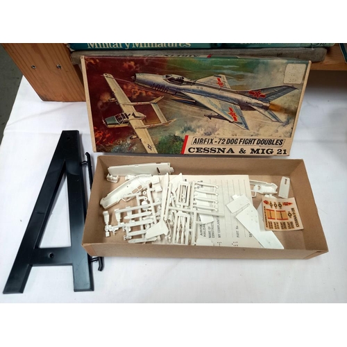 90 - A qty of vintage airfix etc model kits. HMS Manxman & Kumano incomplete Ark Royal started