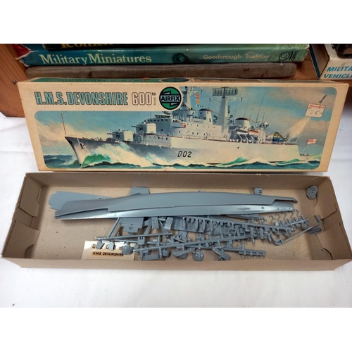 90 - A qty of vintage airfix etc model kits. HMS Manxman & Kumano incomplete Ark Royal started