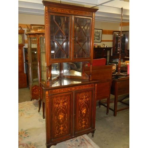 1666 - A good quality Edwardian inlaid display corner cabinet, COLLECT ONLY.