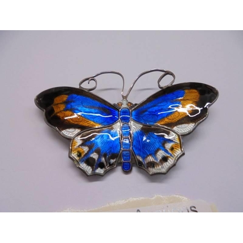 1024 - A sterling silver and enamel butterfly brooch by David Anderson, Norway.