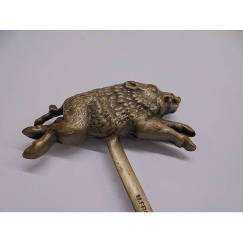 1030 - A vintage French silver plated meat skewer with wild boar finial.