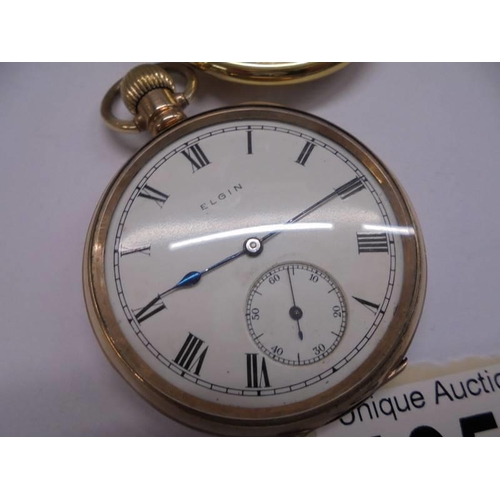 1053 - An Elgin gold plated pocket watch and one other, not working.