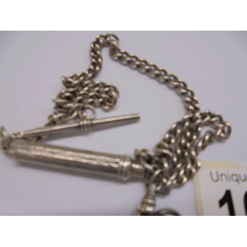 1056 - A Victorian ladies silver fob watch on silver chain, in working order, (chain 17 grams).