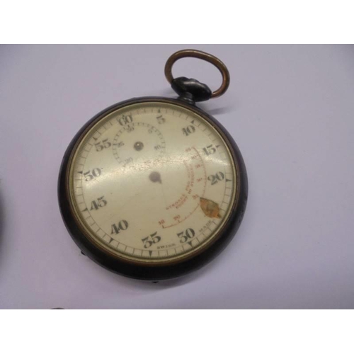 1059 - Three old pocket watches (2 working) a fob watch (working) and a stop watch a/f.