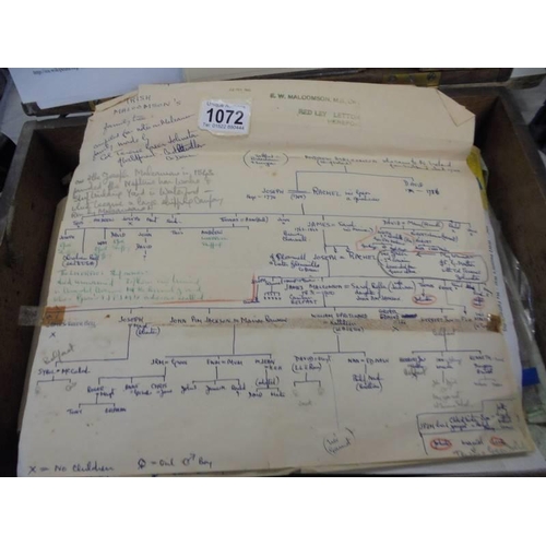 1072 - A wooden box containing hand written letters relating to the Malcolmson family, late 19/mid 20 centu... 