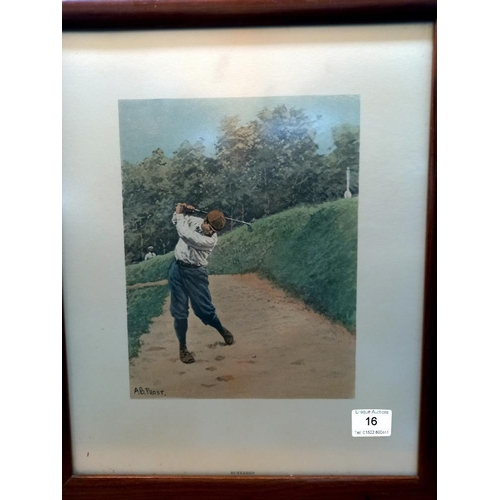 16 - 2 framed and glazed golfing prints by AB Frost 46cm x 55cm COLLECT ONLY