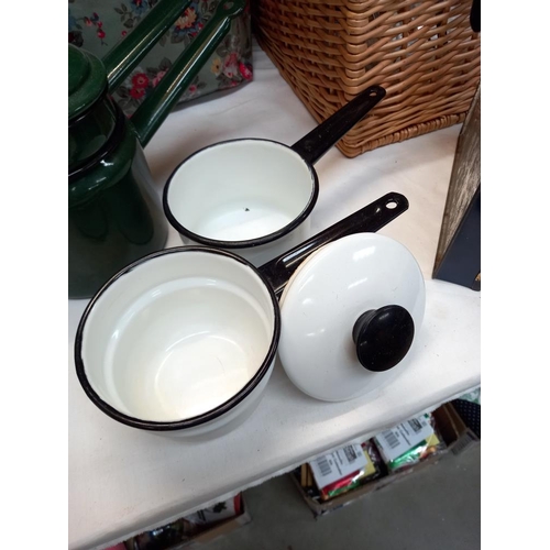 18 - 2 double enamel Bain Marie saucepans