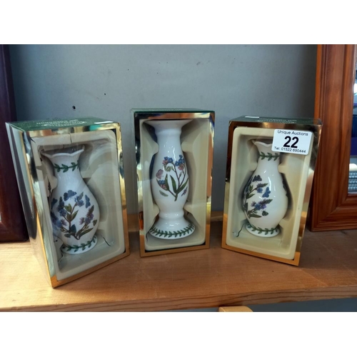 22 - 3 boxed Port Meirion vases/candlesticks