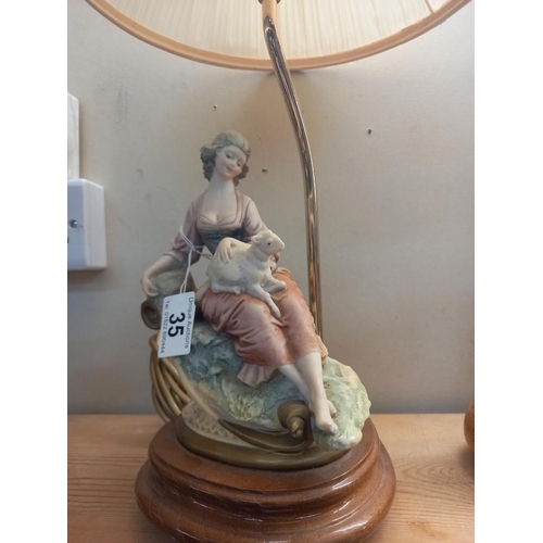 35 - A figural table lamp with shade, COLLECT ONLY.