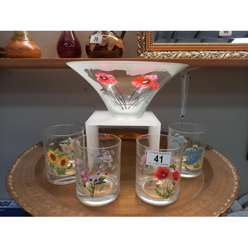 41 - A quantity of decorative glasses, bowl, vase and a cat carafe and tumbler