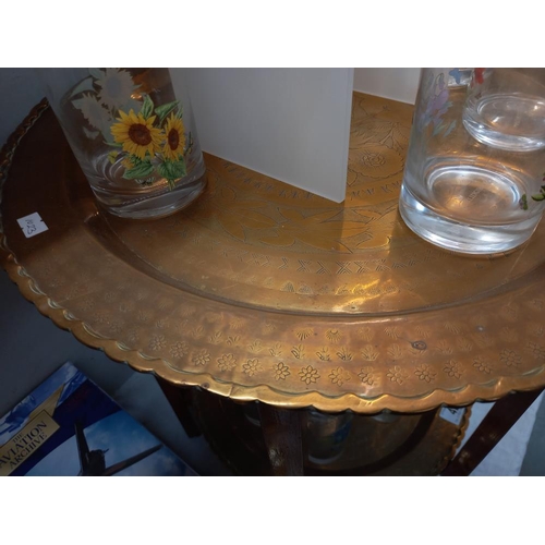 42 - A brass and wood folding table, COLLECT ONLY.